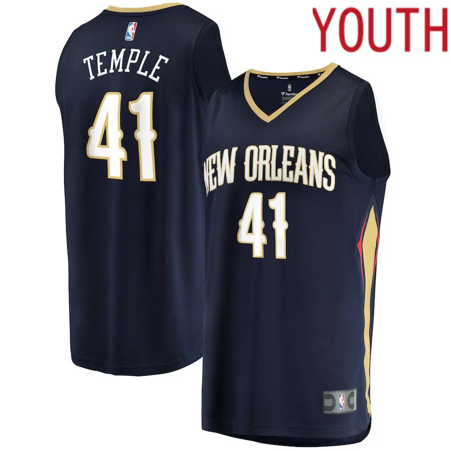Youth New Orleans Pelicans #41 Garrett Temple Fanatics Branded Navy Icon Edition 2021-22 Fast Break Replica NBA Jersey